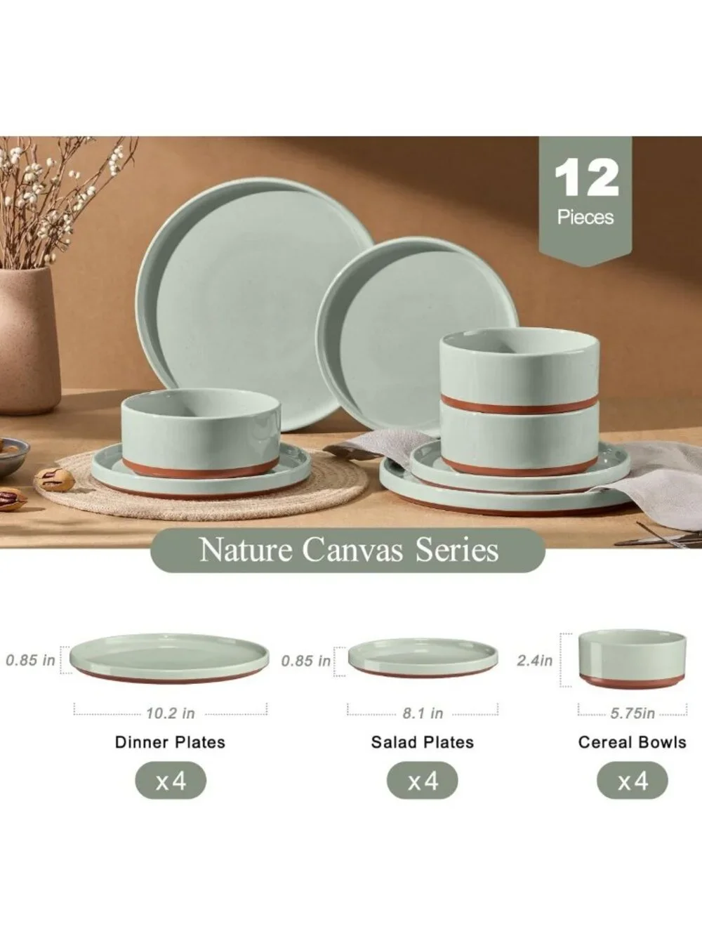 Modern 12-Piece Stoneware Dinnerware Set for 4 | Stylish & Durable Tableware